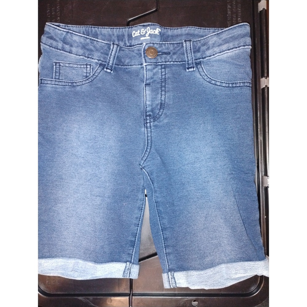 Kids Denim Shorts Cuffed Blue Jean Bermuda Style Roll Up Hem Size 10 - Picture 2 of 5